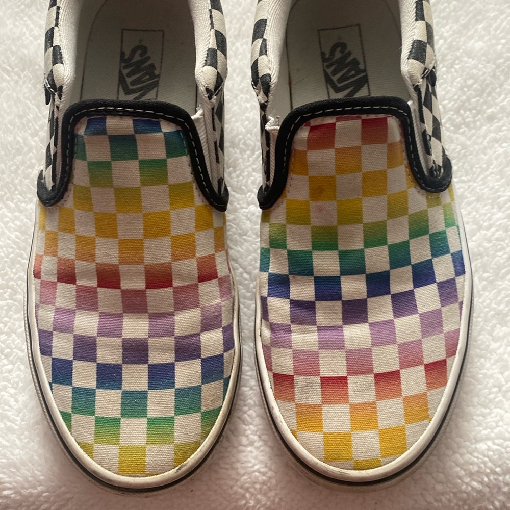 Vans Miss Slip-on size 4 Checker Board Rainbow Design